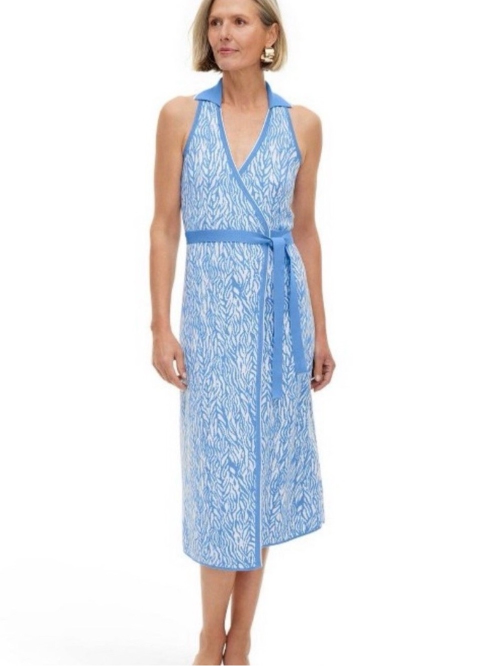 Diane Von Furstenberg Light Blue Printed Wrap Dress NWOT - Picture 1 of 5